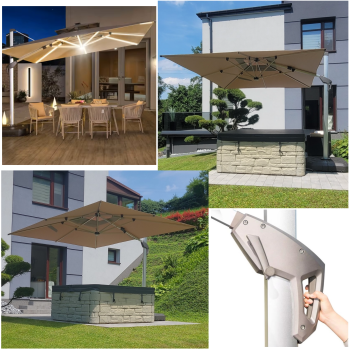 Parasol ogrodowy duży 3,5x3,5m Solar+Led Obrotowy